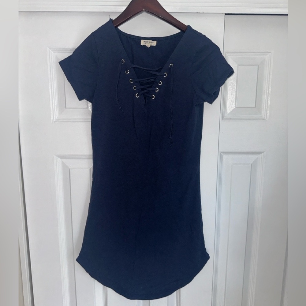 Hearts and Hips Lace up navy blue shirt dress sz M